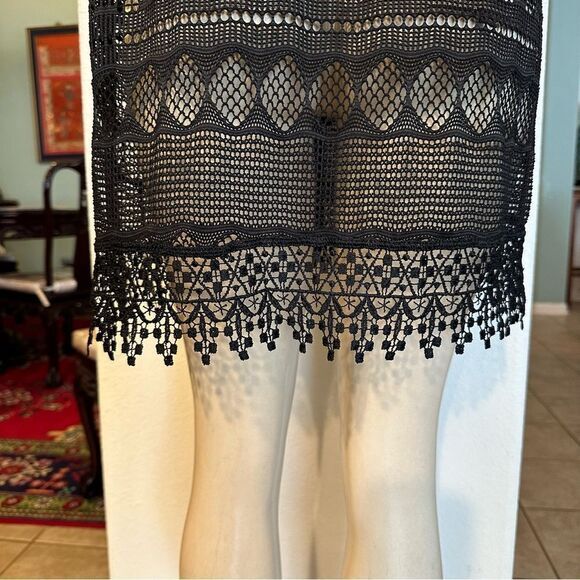OP BLACK CROCHET LACE PULLOVER SLEEVELESS BEACH COVER UP XL (15-17) SEETHROUGH - Picture 3 of 10
